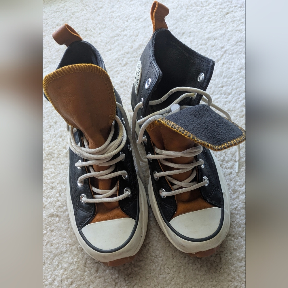 Converse Run Star Hike High Womens Leather Black Saffron Yellow
